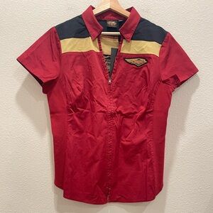NWT! HARLEY-DAVIDSON Red Zip Up 120th Anniversary Shirt!